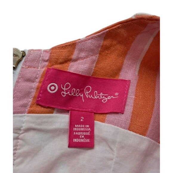 Lilly Pulitzer Target Dress Womens 2 Orange Mini Giraffe Linen Tropical Vacation - Picture 3 of 12